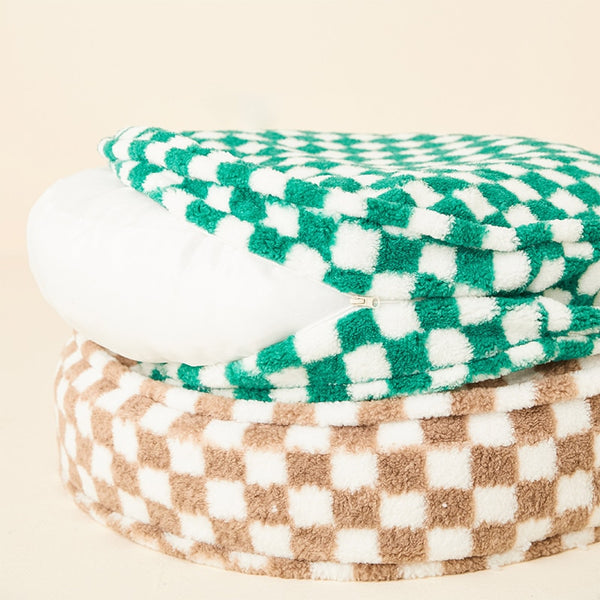 Checkered Plush Dog Bed (Green)