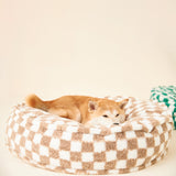 Checkered Plush Dog Bed (Khaki)